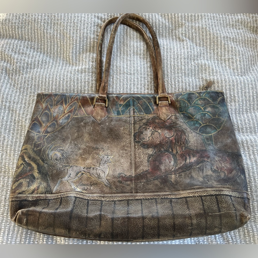 Jane Yoo Wearable Art painted leather tote